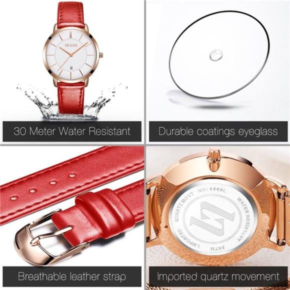 Women's Watches for Ladies Female Wrist Watch Leather Band Waterproof Thin - Picture 4 of 6